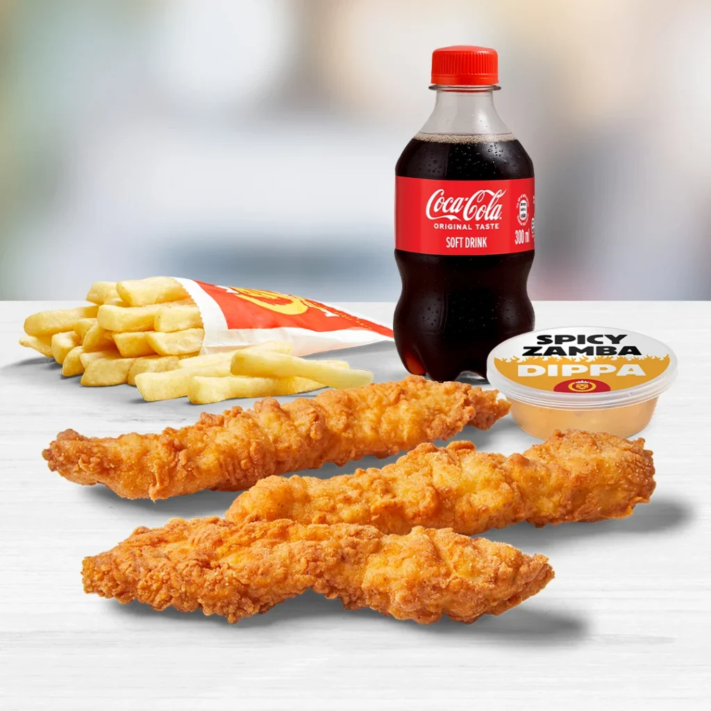 3 Chicken Fingers, regular chips, 300ml drink, Dippa