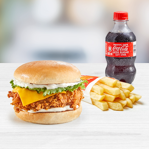 munch burger, regular chips, 300ml drink
